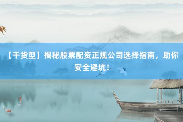 【干货型】揭秘股票配资正规公司选择指南，助你安全避坑！