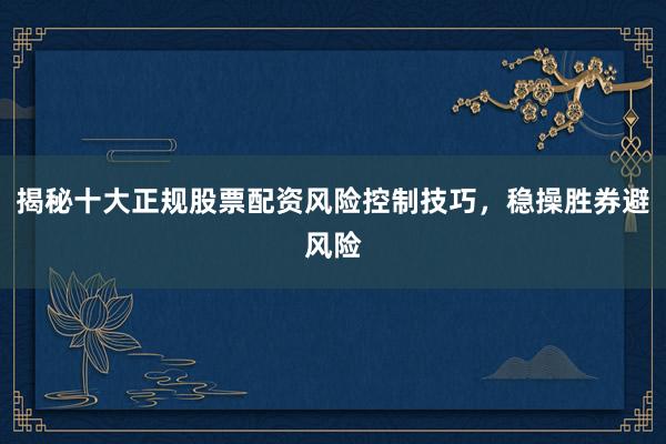 揭秘十大正规股票配资风险控制技巧，稳操胜券避风险