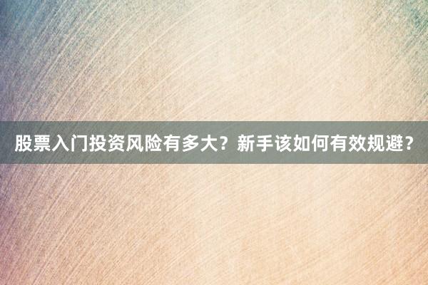 股票入门投资风险有多大？新手该如何有效规避？