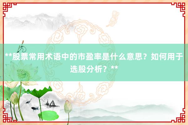 **股票常用术语中的市盈率是什么意思？如何用于选股分析？**