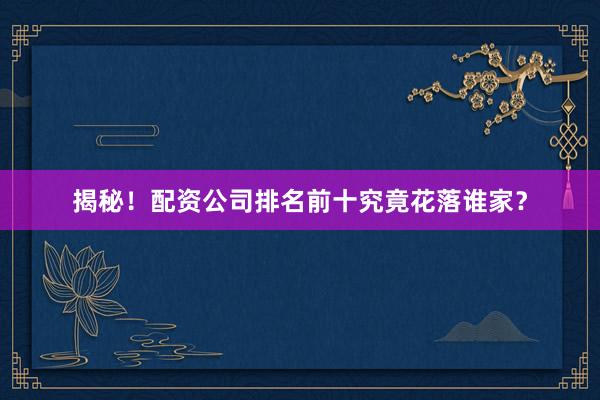 揭秘！配资公司排名前十究竟花落谁家？