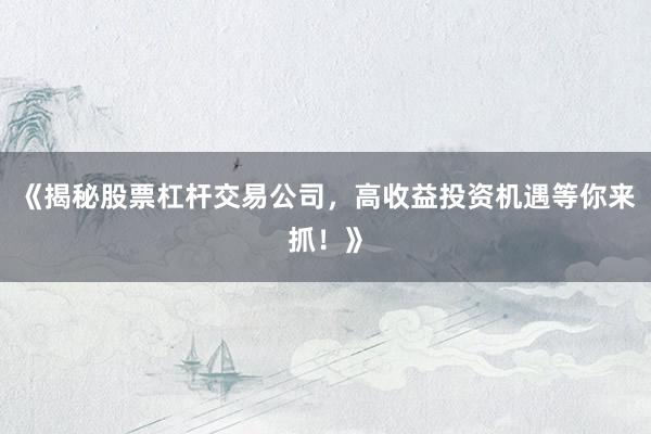 《揭秘股票杠杆交易公司，高收益投资机遇等你来抓！》
