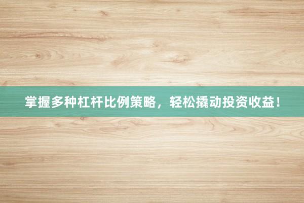 掌握多种杠杆比例策略，轻松撬动投资收益！